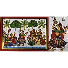 Phad Painting - King & Queen Enjoying inGgarden with Dance & Music