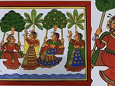 Phad Painting - New couple enjoying in garden