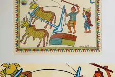 Tribal Art Painting - A farmer driving a plough ( Two Options of Mount White/Black)