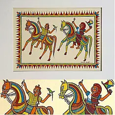 Tribal Art Painting - Horse Riders ( Two Options of Mount White/Black)
