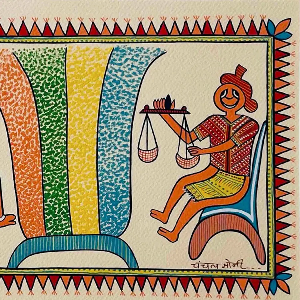 shop Tribal Art Painting - Harvest Traditions - Trading Grains in the Village