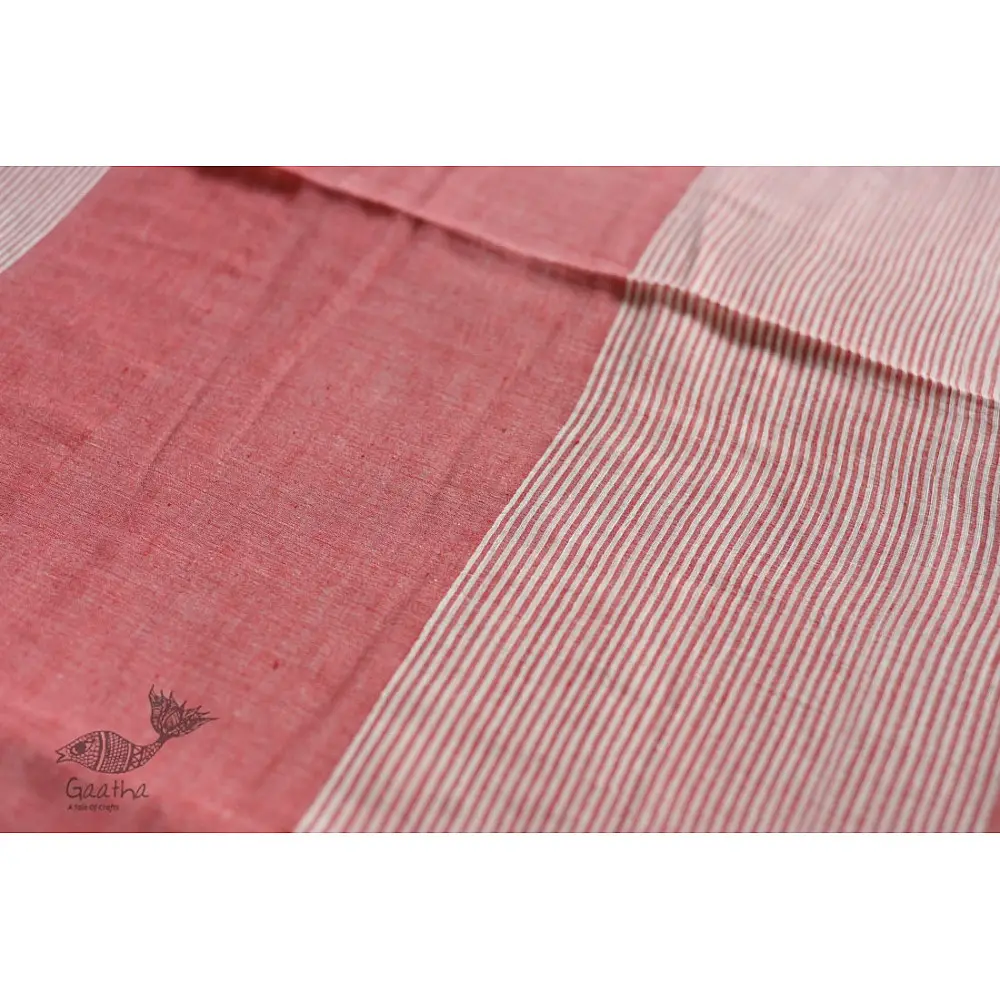 shop cotton handloom  saree - Off White & Red