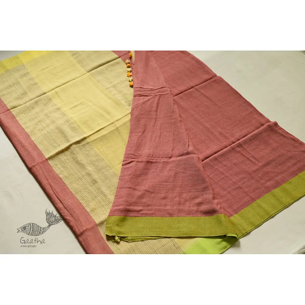 shop Handwoven cotton saree Carrot Red