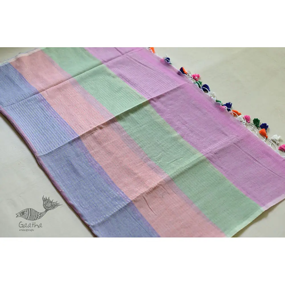 shop cotton handloom saree With Colorful Stripes 