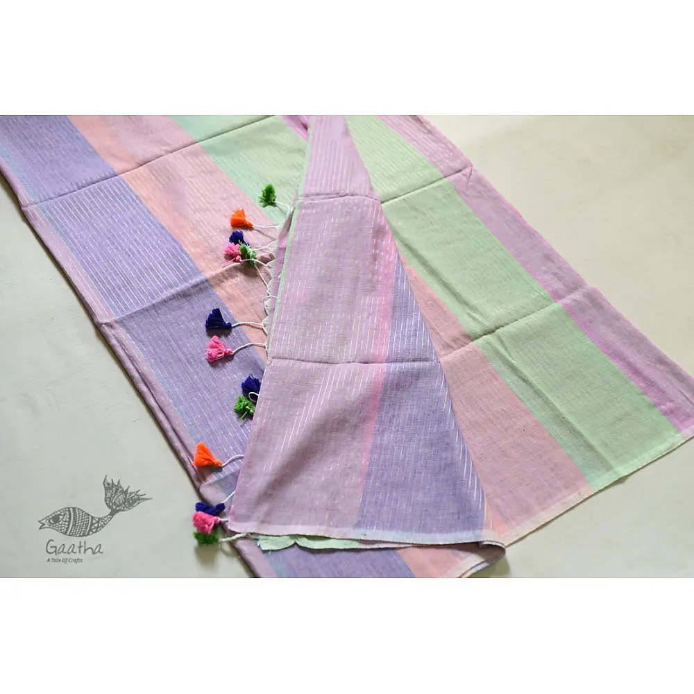 shop cotton handloom  saree With Zari Stripes