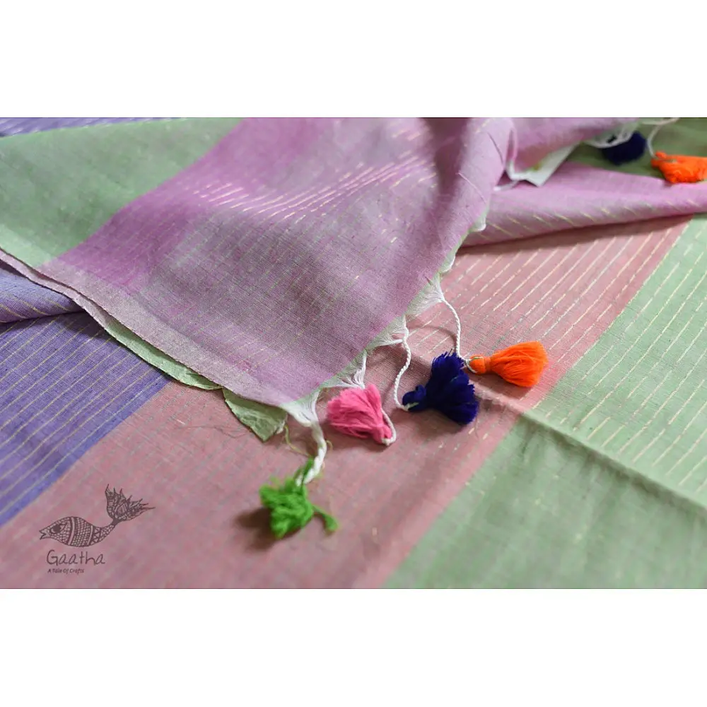shop cotton handloom  saree With Zari Stripes