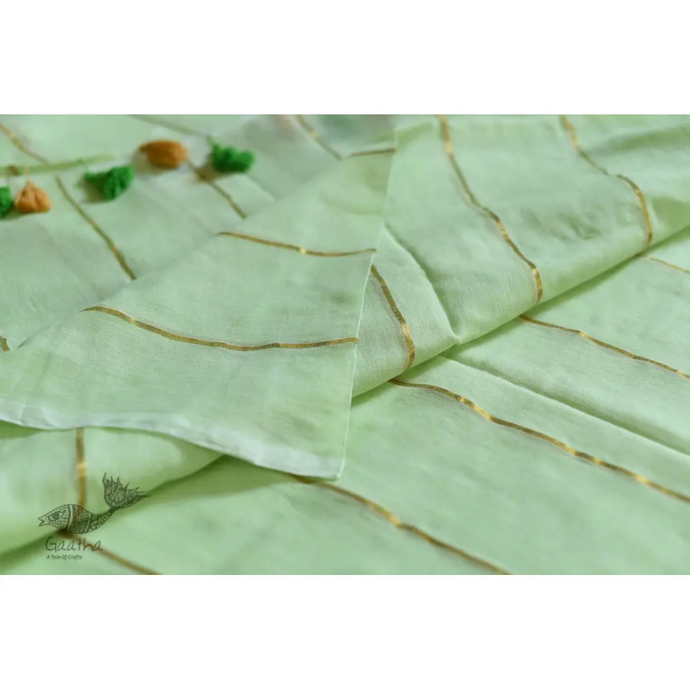 shop Handwoven cotton saree - Pistachio Green