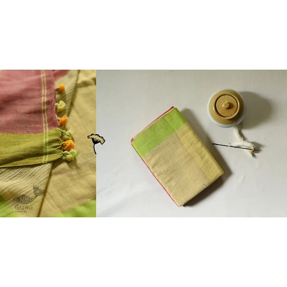 shop Handwoven cotton saree Carrot Red