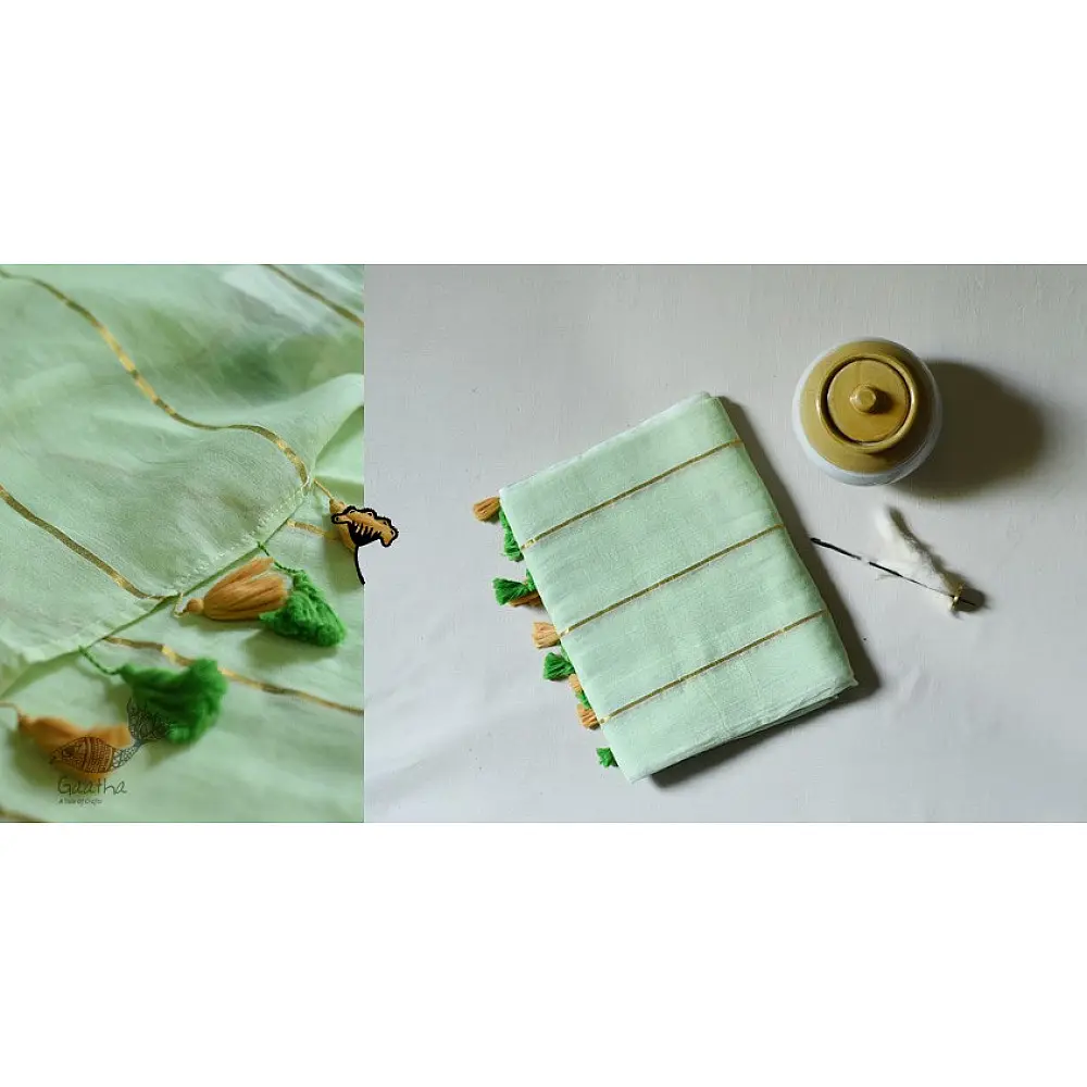 shop Handwoven cotton saree - Pistachio Green