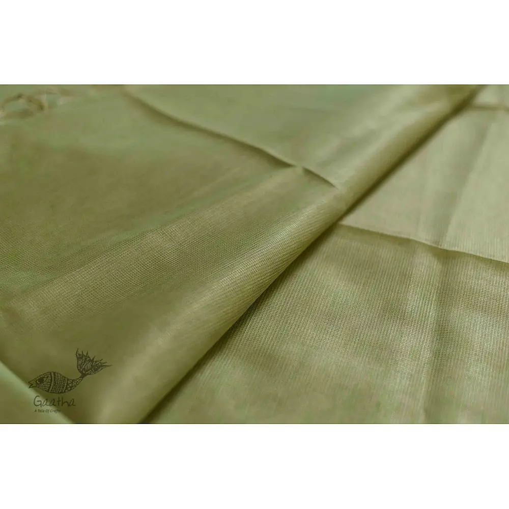 Kota Checked Zari Cotton Saree in Light Green Colour