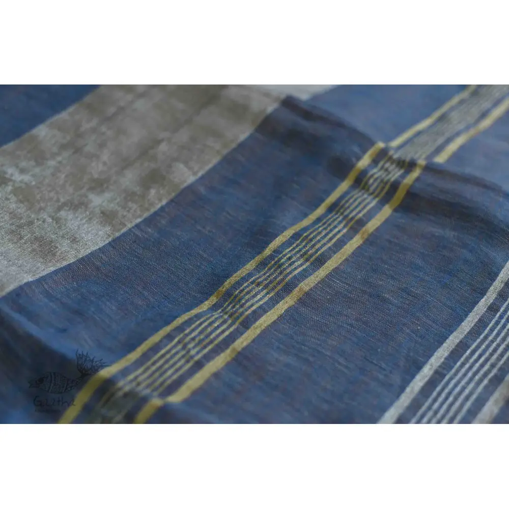 Handloom Linen Saree in Blue Colour