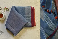 Flavour of Morning ✽ Handloom Linen Saree in Blue Colour