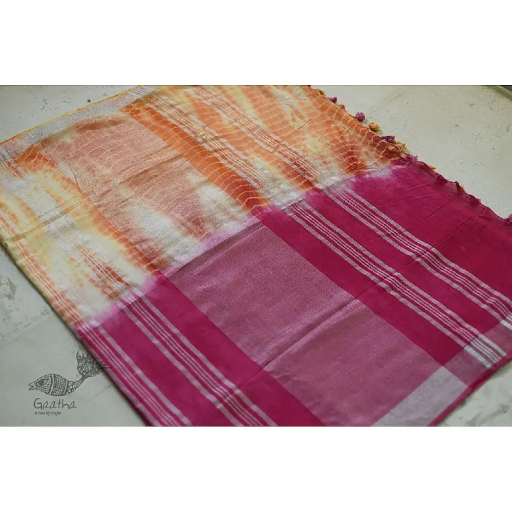 Orange & Pink Linen Saree