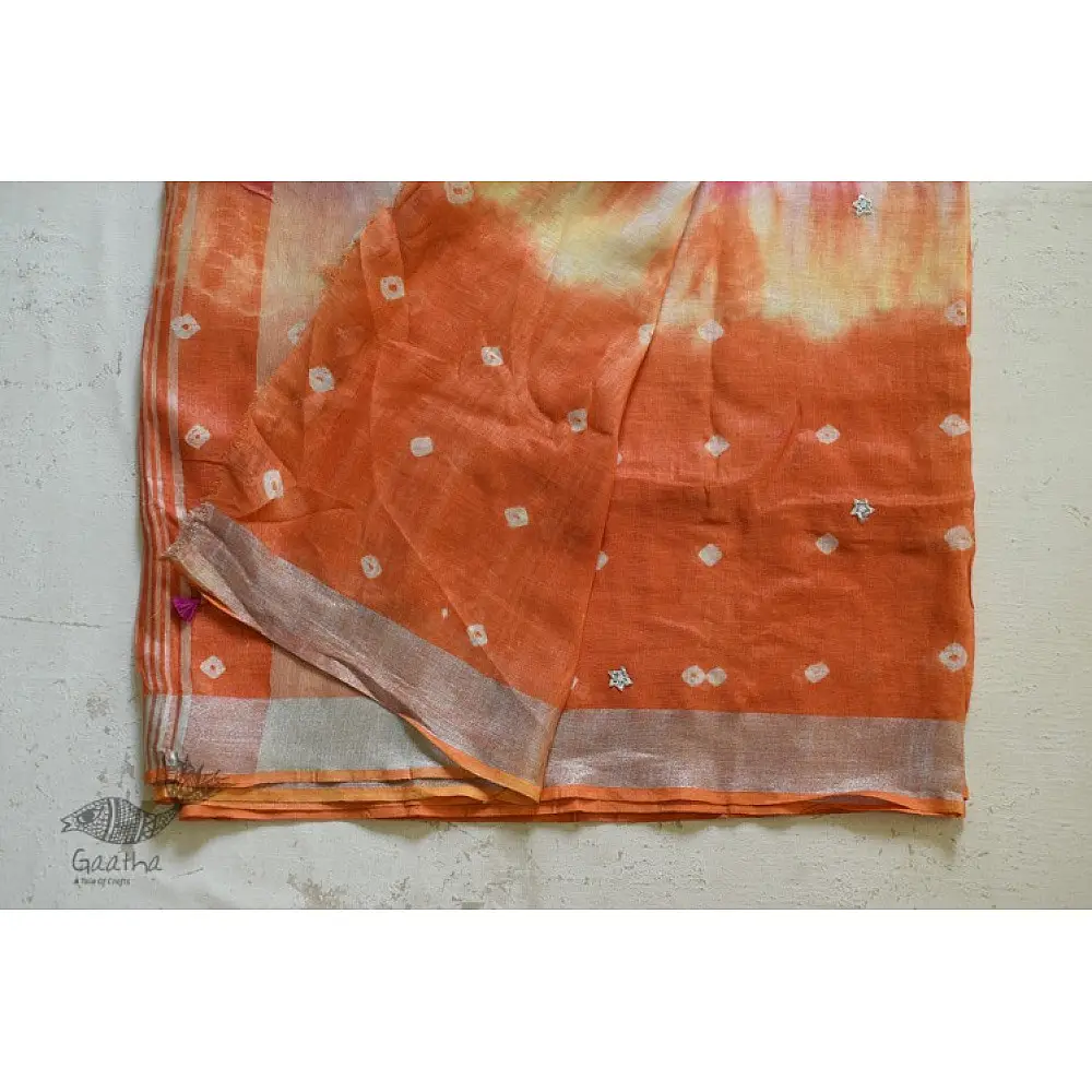 Orange & Pink Linen Saree with Gotta Patti Work