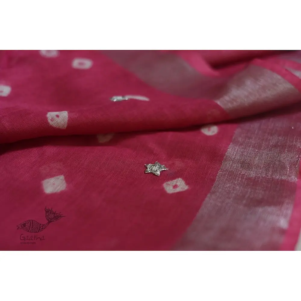 Orange & Pink Linen Saree with Gotta Patti Work