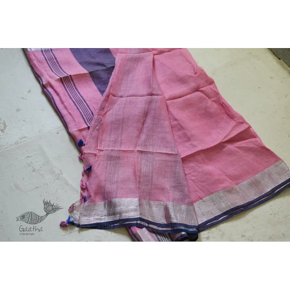 Pink Linen Saree