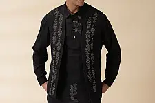 Ekansh . एकांश | Handloom Cotton -  Black Men Nehru Jacket ( Only Jacket )
