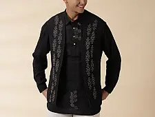 Ekansh . एकांश | Handloom Cotton -  Black Men Nehru Jacket ( Only Jacket )