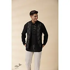Ekansh . एकांश | Handloom Cotton -  Black Men Nehru Jacket ( Only Jacket )