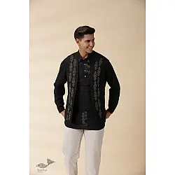Ekansh . एकांश | Handloom Cotton -  Black Men Nehru Jacket ( Only Jacket )