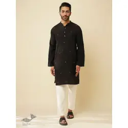 Ekansh . एकांश | Handloom Cotton - Men's Black Kurta with Jacket (Set of 2) 