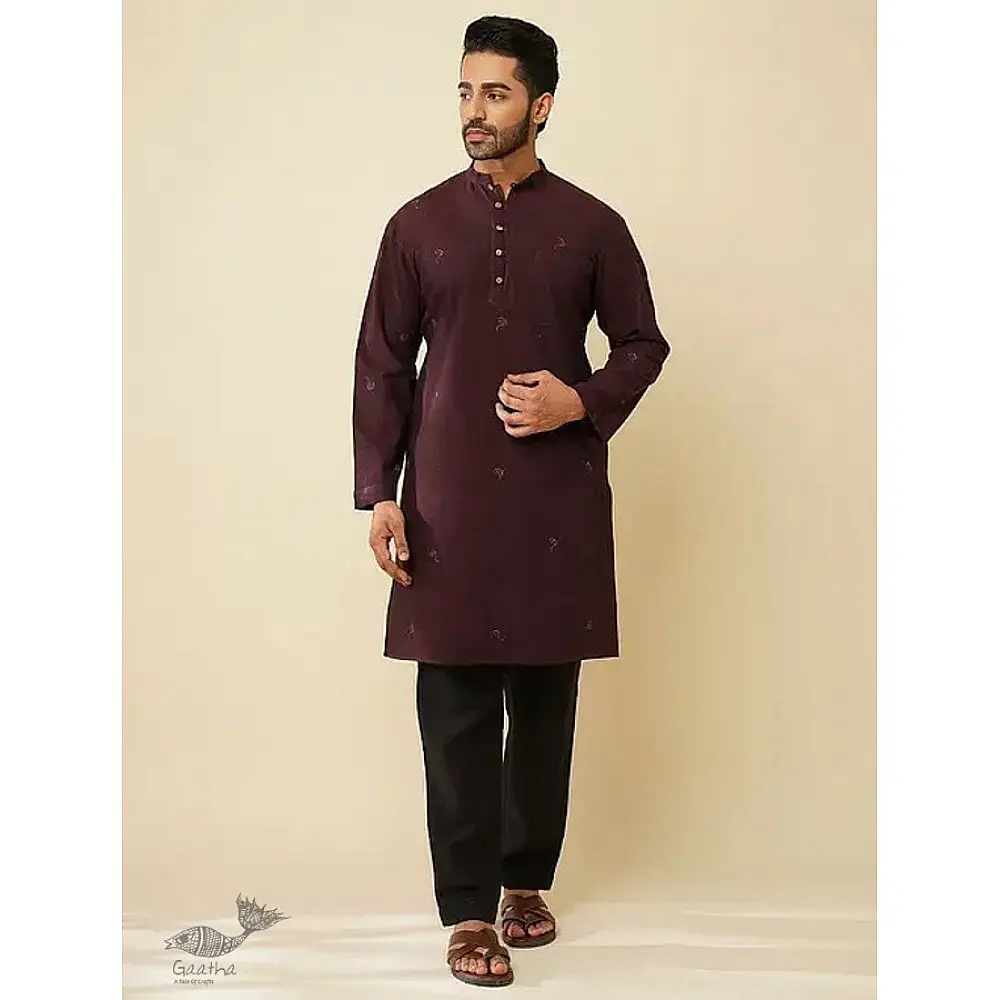 shop Handwoven Cotton - Purple Cotton Long Kurta With Jacket (Set of 2) 
