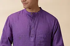 Ekansh . एकांश | Handwoven Cotton - Purple Men Kantha Work Long Kurta With Jacket (Set of Two)