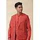 shop Handwoven Cotton - Orange Men's Yoke Kurta With Jacket (Set of Two)