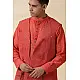 shop Handwoven Cotton - Orange Men's Yoke Kurta With Jacket (Set of Two)