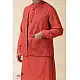 shop Handwoven Cotton - Orange Men's Yoke Kurta With Jacket (Set of Two)