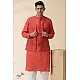 shop Handwoven Cotton - Orange Men's Yoke Kurta With Jacket (Set of Two)