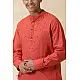shop Handwoven Cotton - Orange Men's Yoke Kurta With Jacket (Set of Two)