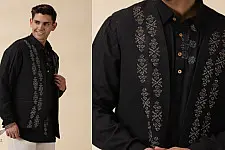 Ekansh . एकांश | Handloom Cotton -  Black Men Nehru Jacket ( Only Jacket )