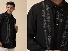 Ekansh . एकांश | Handloom Cotton -  Black Men Nehru Jacket ( Only Jacket )