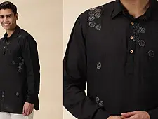 Ekansh . एकांश | Handwoven Cotton - Black Men Short Kurta 