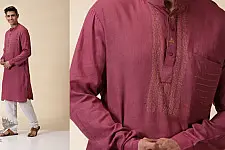 Ekansh . एकांश | Handwoven Cotton - Majenta Men's Long Kurta 