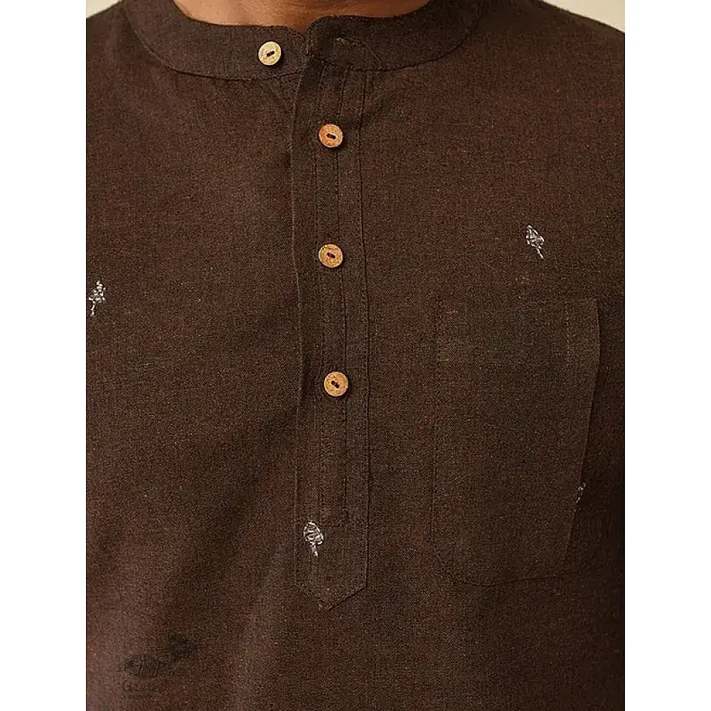 shop Handwoven Cotton - Dark Brown Cotton Kurta
