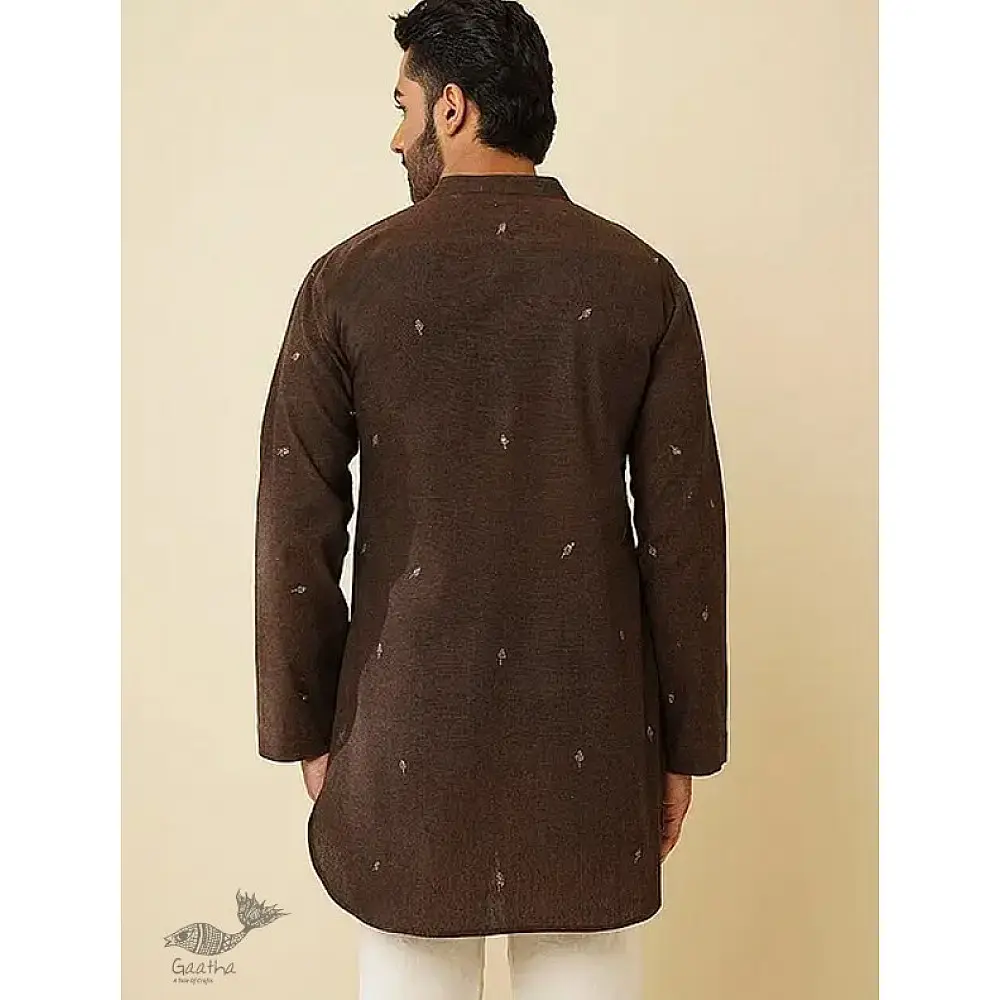shop Handwoven Cotton - Dark Brown Cotton Kurta
