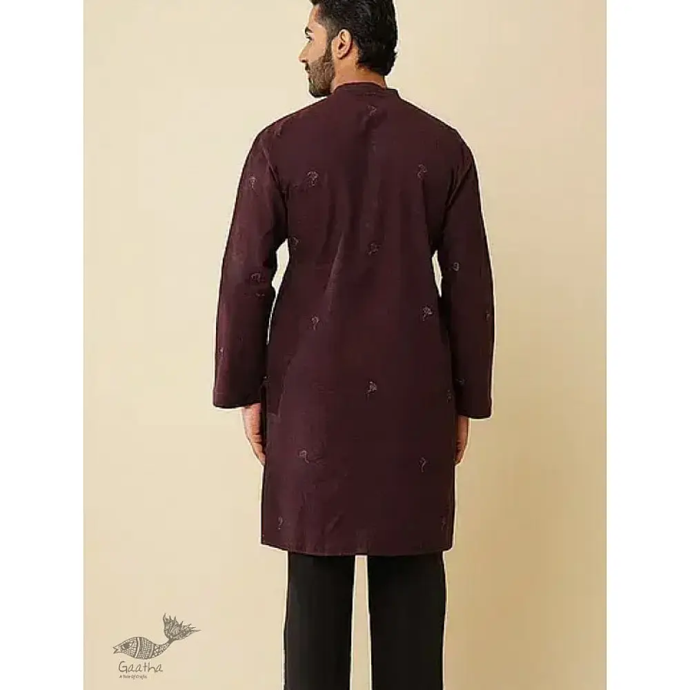 shop Handwoven Cotton - Wine Kurta