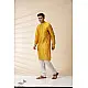 shop Handwoven - Yellow Chanderi Men Kurta 