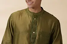Ekansh . एकांश | Handwoven Green Man Chanderi Chikankari Kurta 