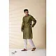 shop Handwoven - Green Men Chanderi Chikankari Kurta 
