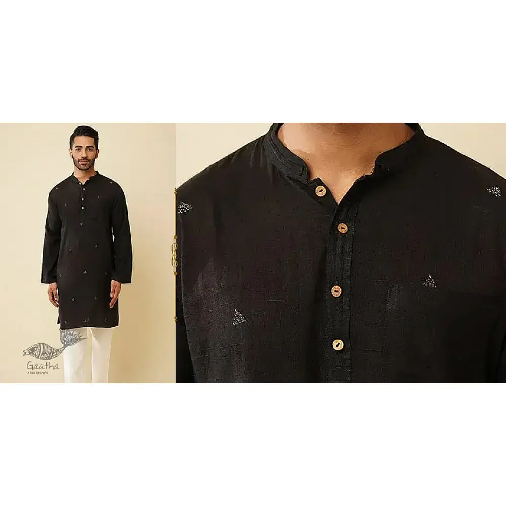 shop Handwoven Cotton - Black Men's Kurta