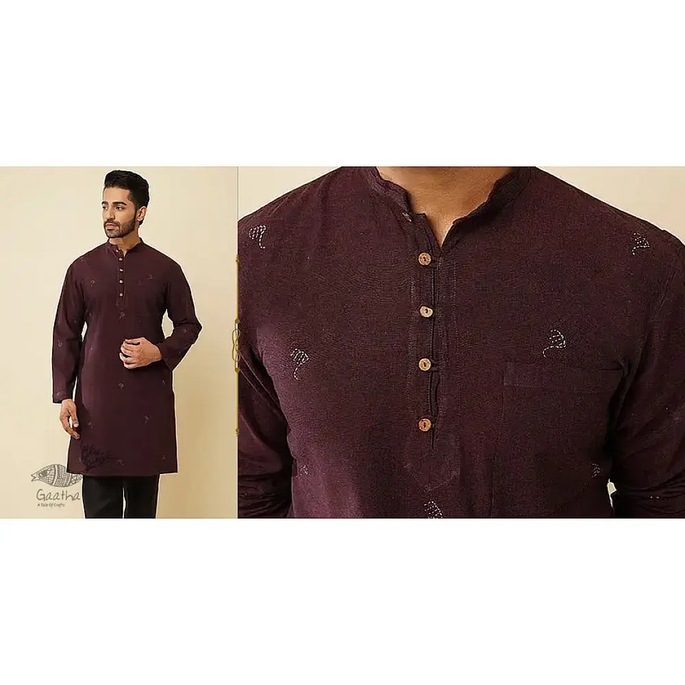 shop Handwoven Cotton - Wine Kurta