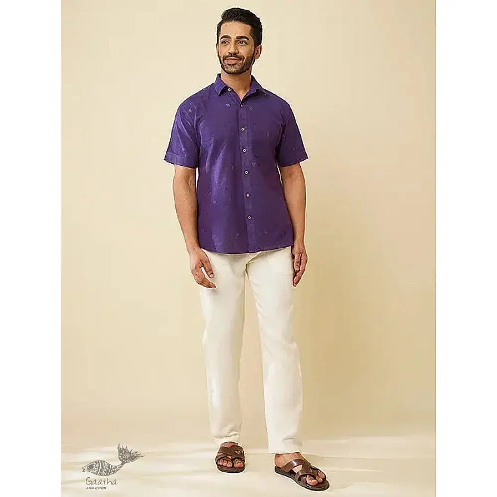 shop handloom cotton - Wine Handwoven Men's Shirt