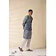 shop Grey Chanderi Men's Achkan Jacket & Kurta Set 