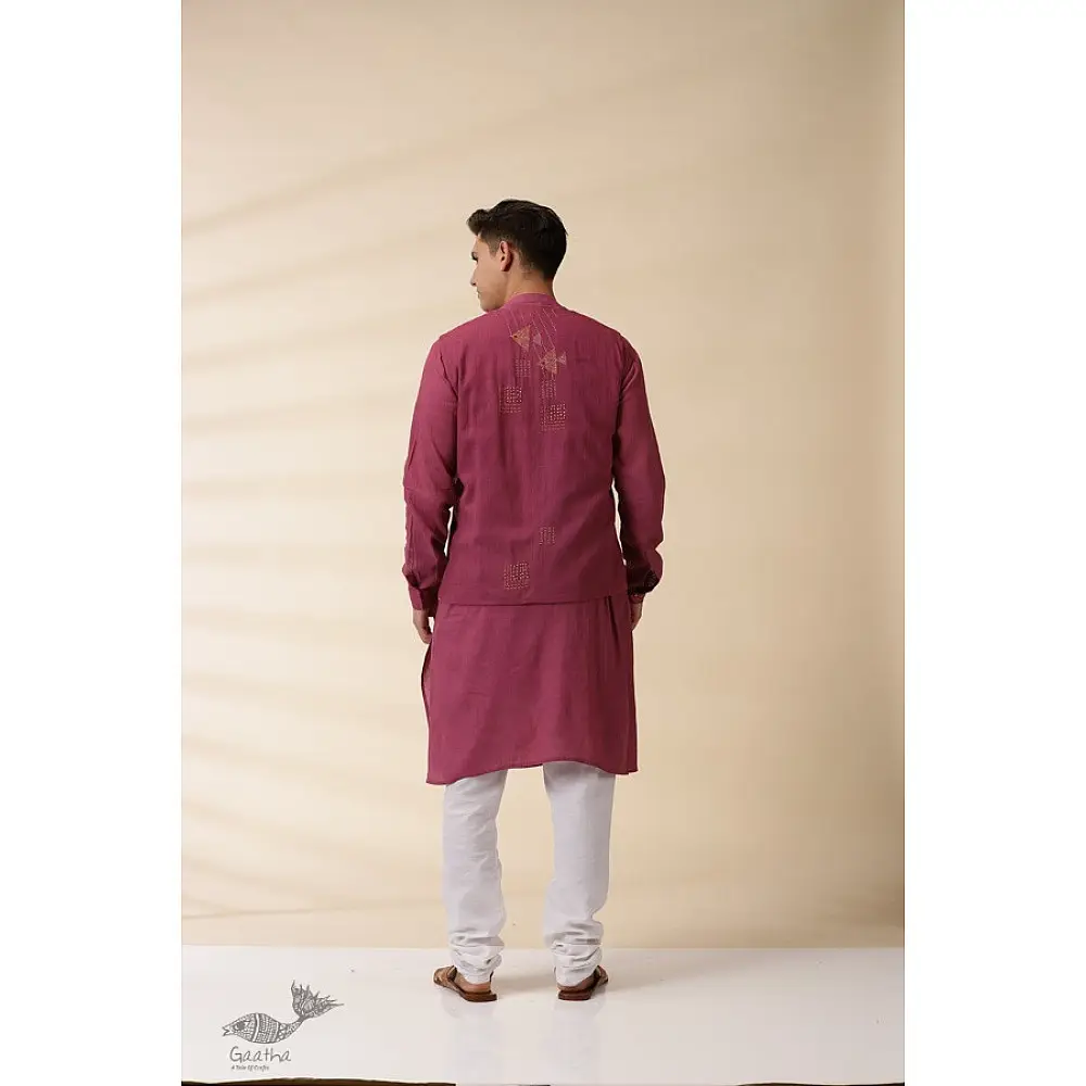 shop Majenta Handwoven Men Sadri & Kurta Set
