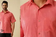 Ekansh . एकांश | Handloom Cotton - Pink Handwoven Zari Motif Shirt