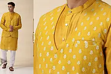 Ekansh . एकांश | Yellow Chanderi Men Jacket & Kurta Set