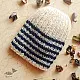Hand Knitted ☃ Pure Woolen Cap ☃ Natural Color |  Ecru With Blue Stripes |
